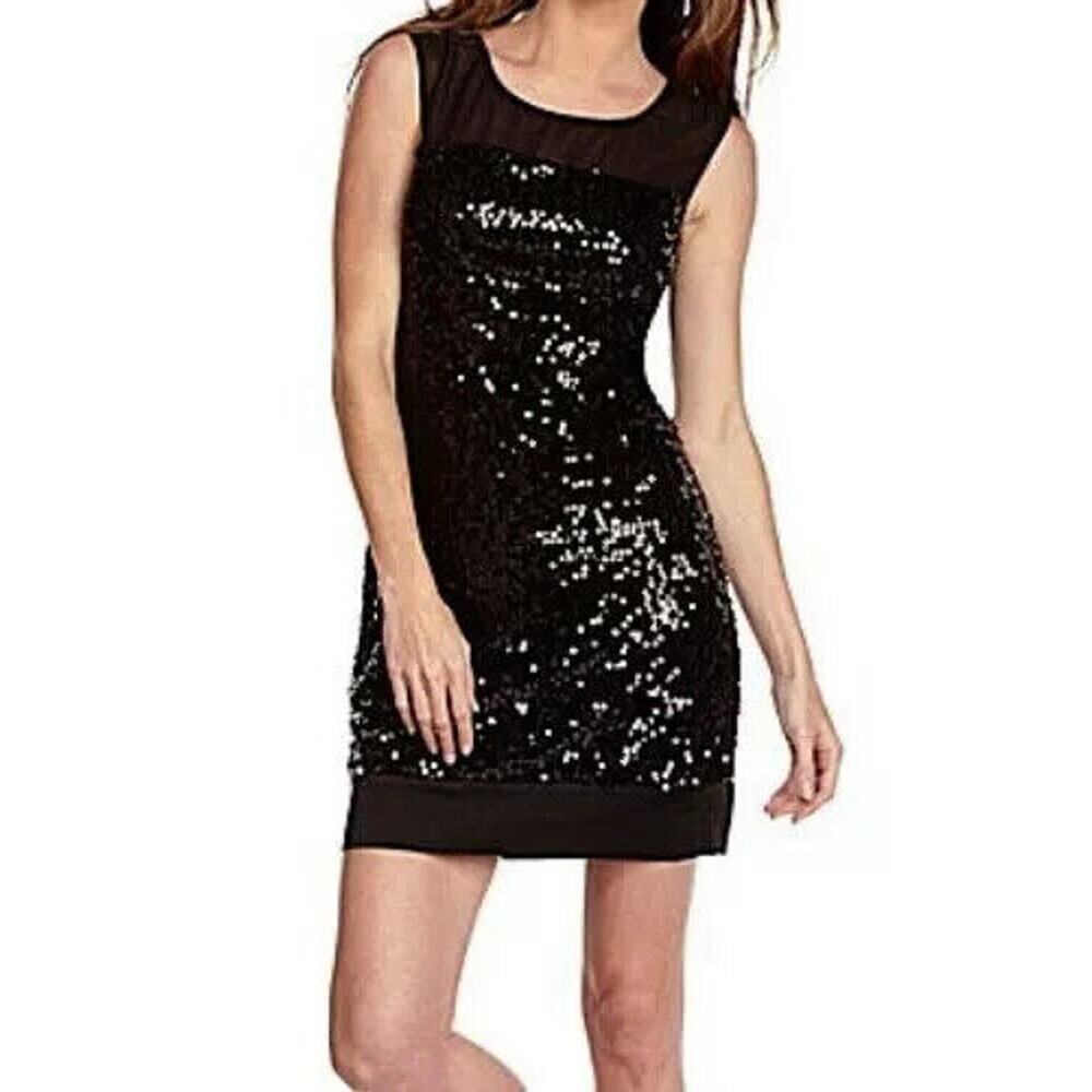 Max and Cleo By BCBG Black Sequin Cocktail Dress Sz 8 Mini Sleeveless MYJ60855